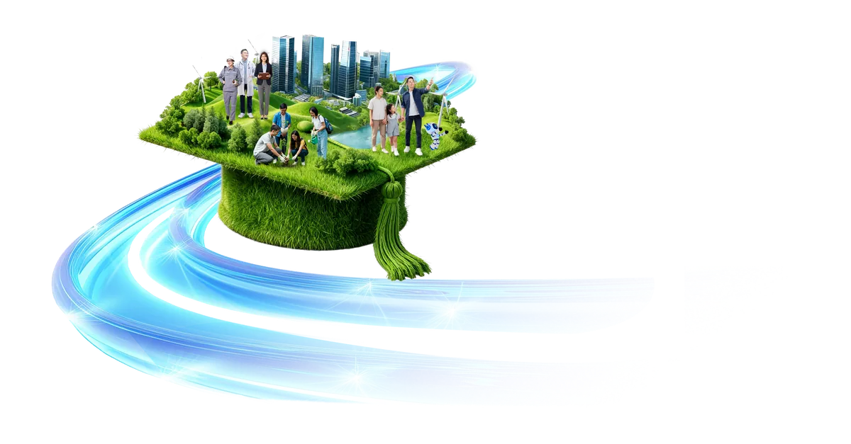 Mũ tốt nghiệp phủ cỏ xanh với mô hình đô thị bền vững
